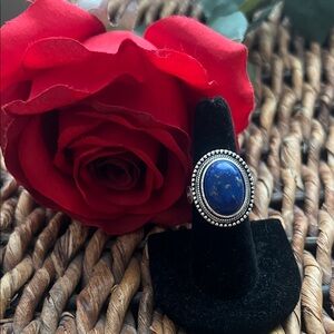 Elegant Blue Silver Tone Ring